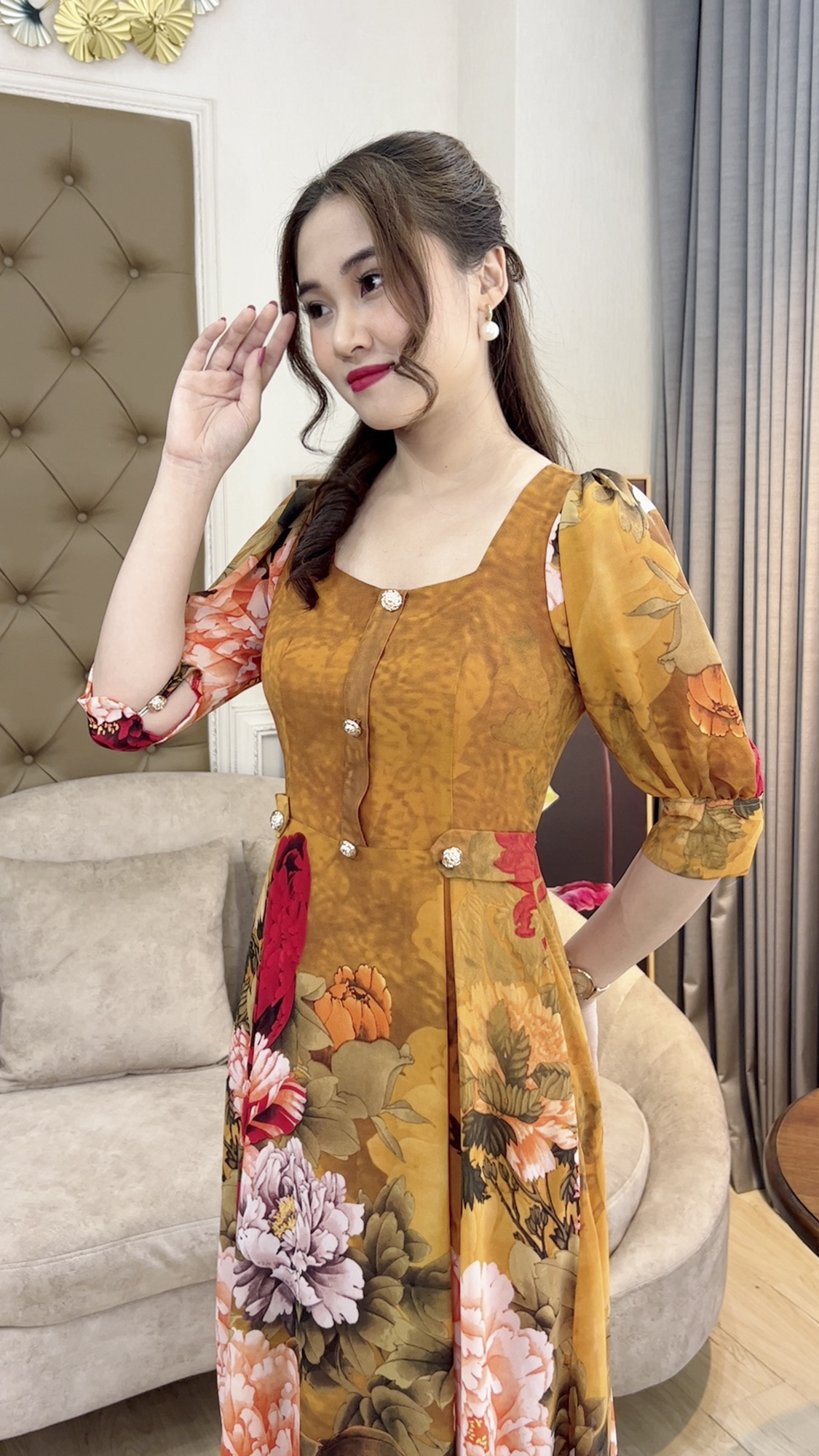 Đầm Trung Niên [ Linh Trà ] (TM 386) Trẻ Trung Trang Nhã Thanh Lịch Đi Làm Đi Tiệc Cho Bà Cho Mẹ