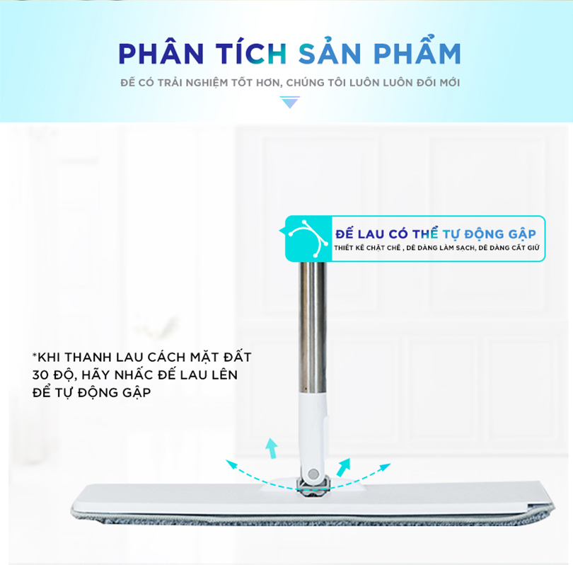 Cây Lau Nhà MyJae Đài Loan Sợi Polyester Kéo Vắt Thông Minh 360 Độ 125cm