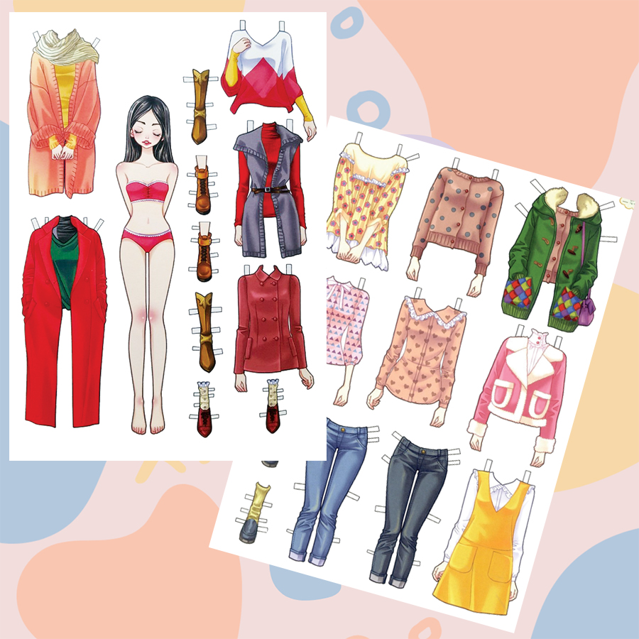 Búp bê giấy ( paper doll ) thay đồ thời trang đồ chơi cắt thủ công cho bé Combo 6 hình siêu đáng yêu MHG008