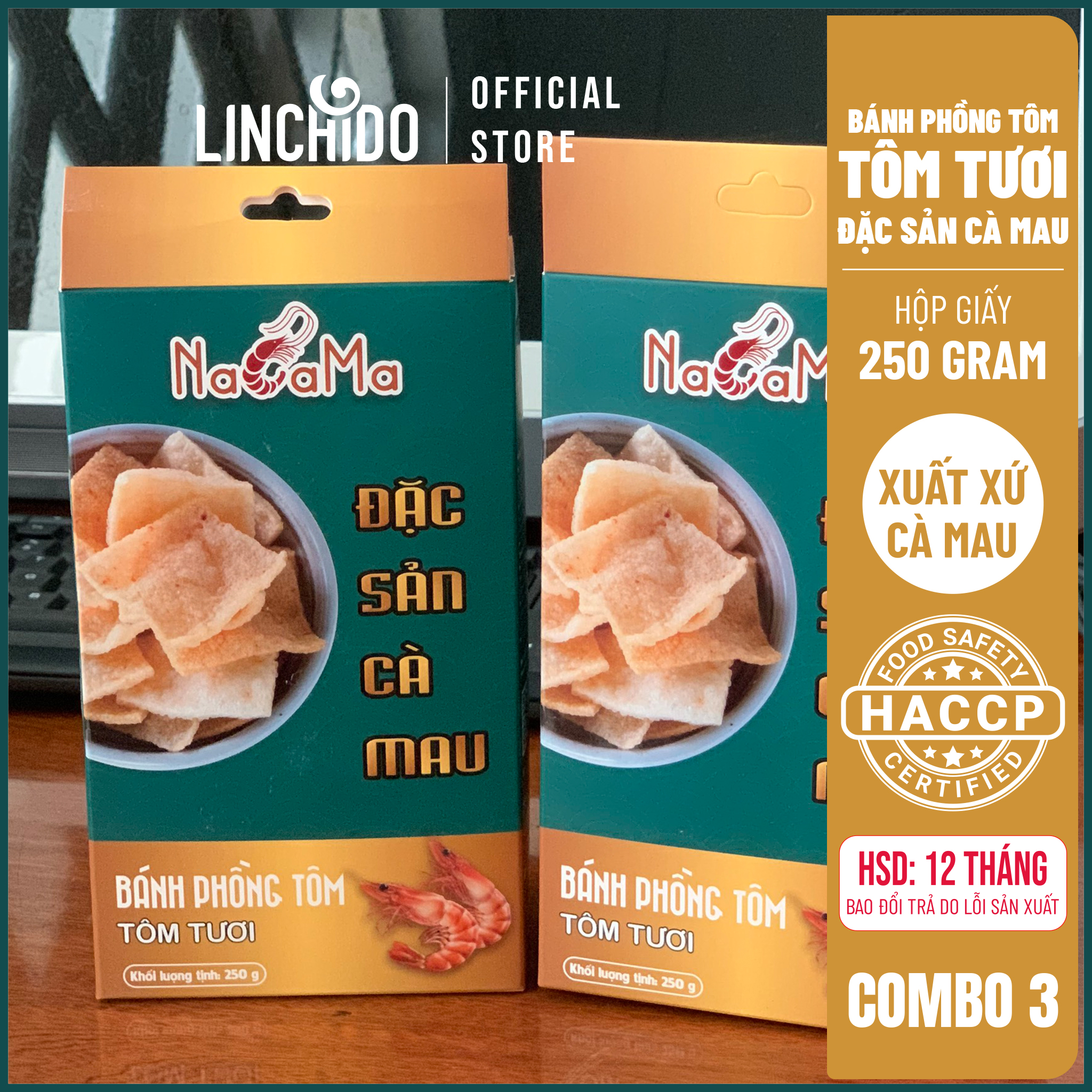 COMBO 3 Hộp - Bánh phồng Tôm Cà Mau - Tôm Tươi - NACAMA - Hộp 250 GRAM