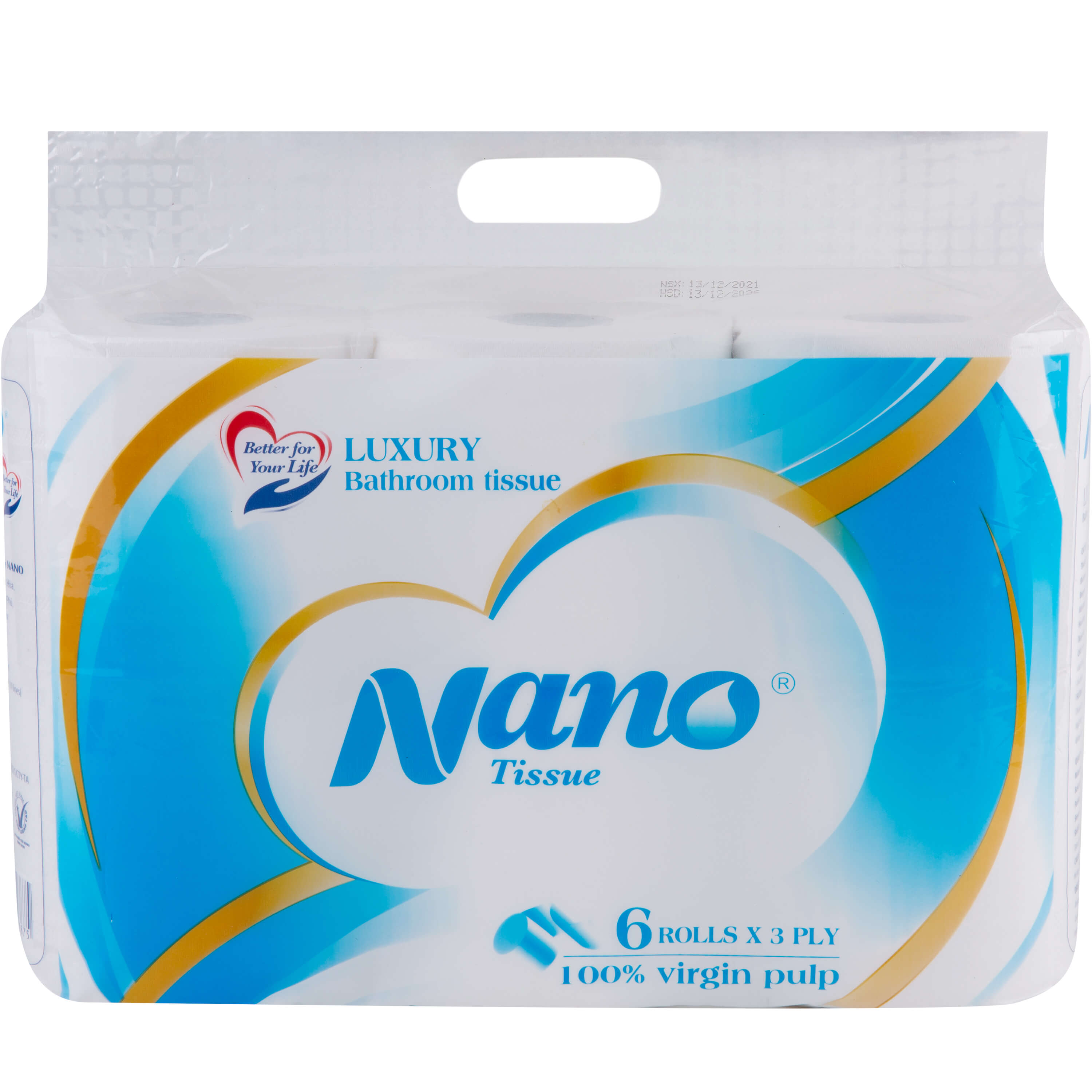 Giấy vệ sinh Nano 6 cuộn có lõi, giấy 3 lớp dày dặn tiết kiệm, an toàn khi sử dụng - Nano Tissue