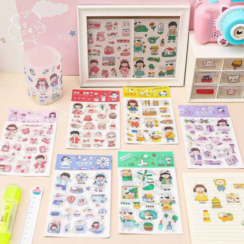 Set 4 Tấm Sticker Xinh Dễ Thương Hình Dán Cute Stickers Trang Trí Sổ Tay Dán Mũ Bảo Hiểm điện thoại siêu đẹp