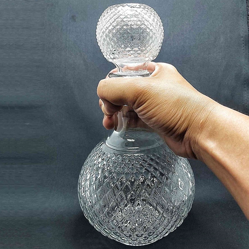 Chai Đựng Rượu Thủy Tinh 1 Lít mẫu bầu tròn giác kim cương – Vỏ Chai Rượu Đẹp - Bình Đựng Ruou 1000ML siêu trong