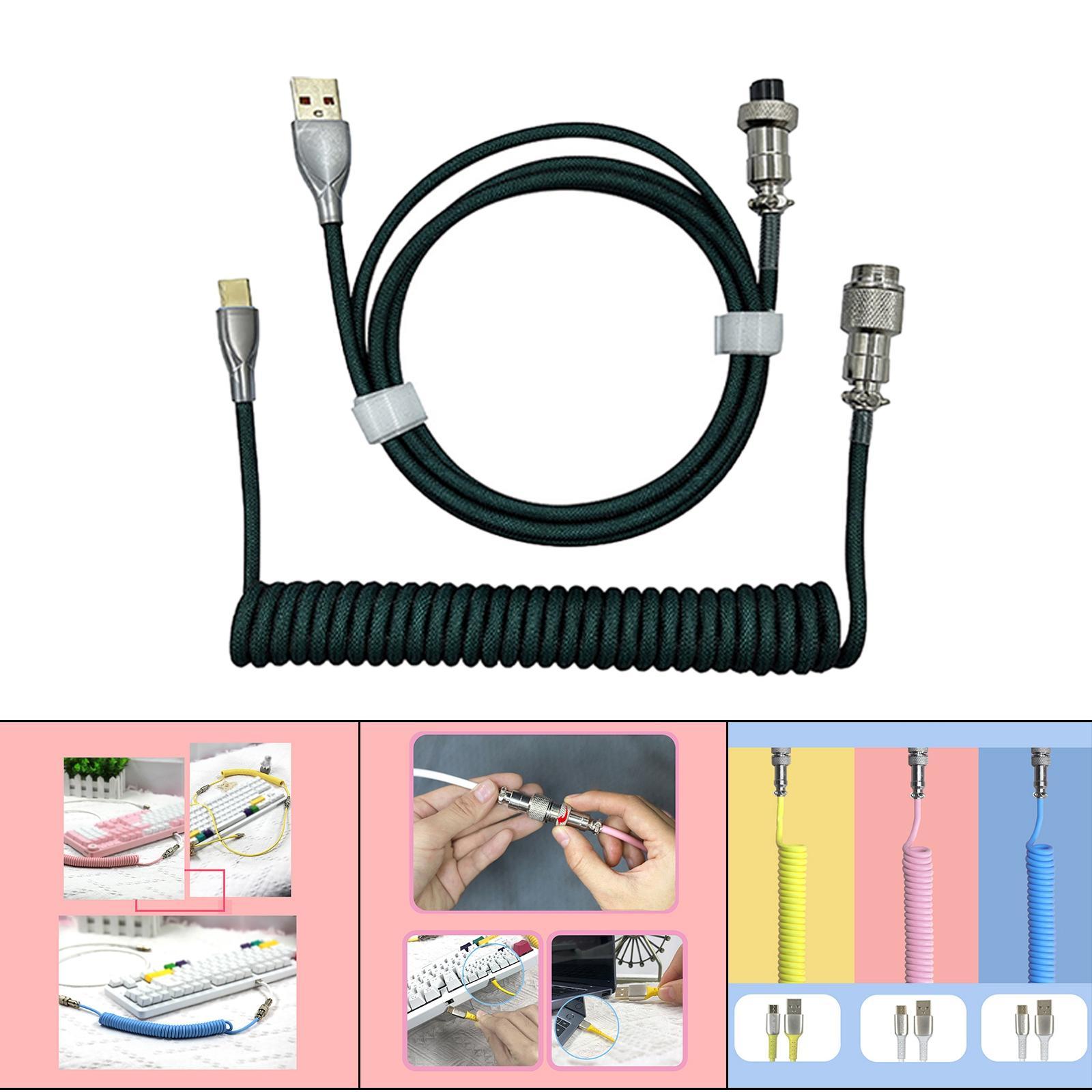 USB to Type C Coiled Cable with Aviation Plug Gaming Extendable for Mechanical Keyboard