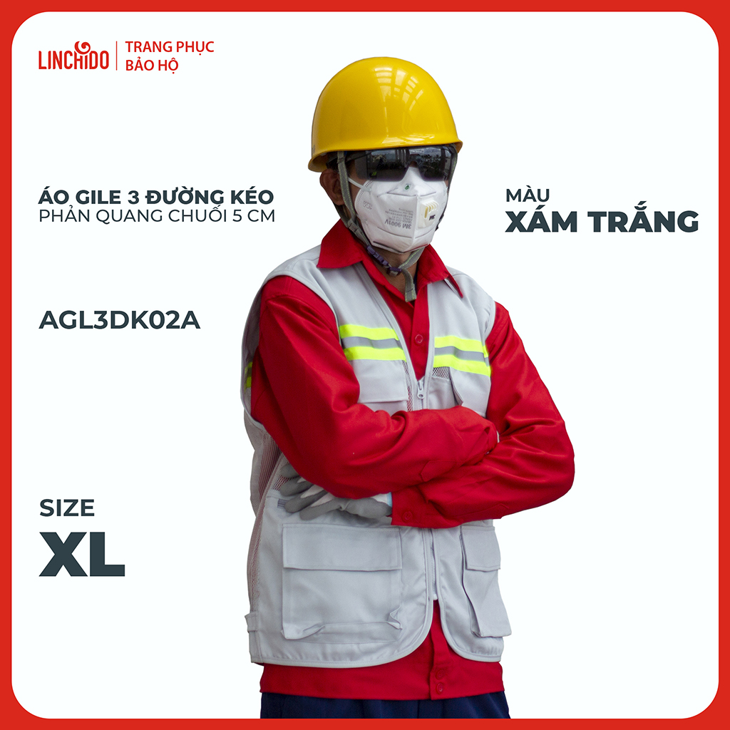 Áo Gile Kỹ Sư, Giám Sát Công Trình, Bảo Hộ Lao Động, 3 Đường Kéo, 6 Túi - Mã AGL3DK02A