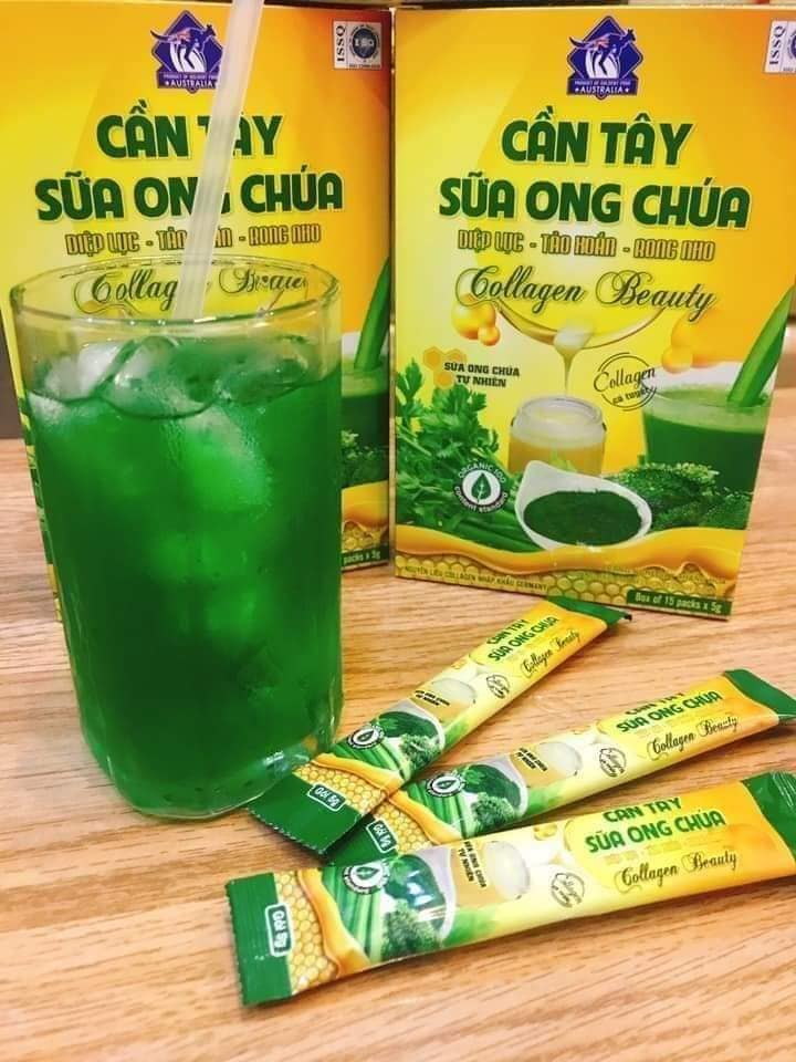 Bột Cần Tây Sữa Ong Chúa Diệp Lục - Tảo Xoắn - Rong Nho Collagen Beauty Da Sáng - Dáng Thon - Thải độc tố