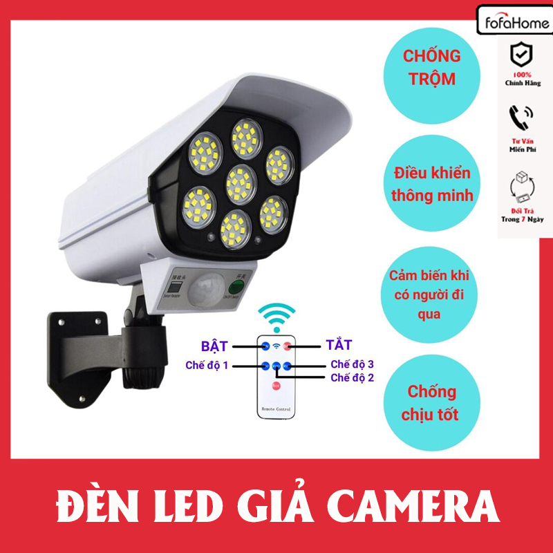 Đèn LED Năng Lượng Mặt Trời Giả Camera Ngoài Trời Cảm Ứng Chuyển Động Tự Động Bật Tắt Chống Trộm, Chống Nước IP67 Có Điều Khiển