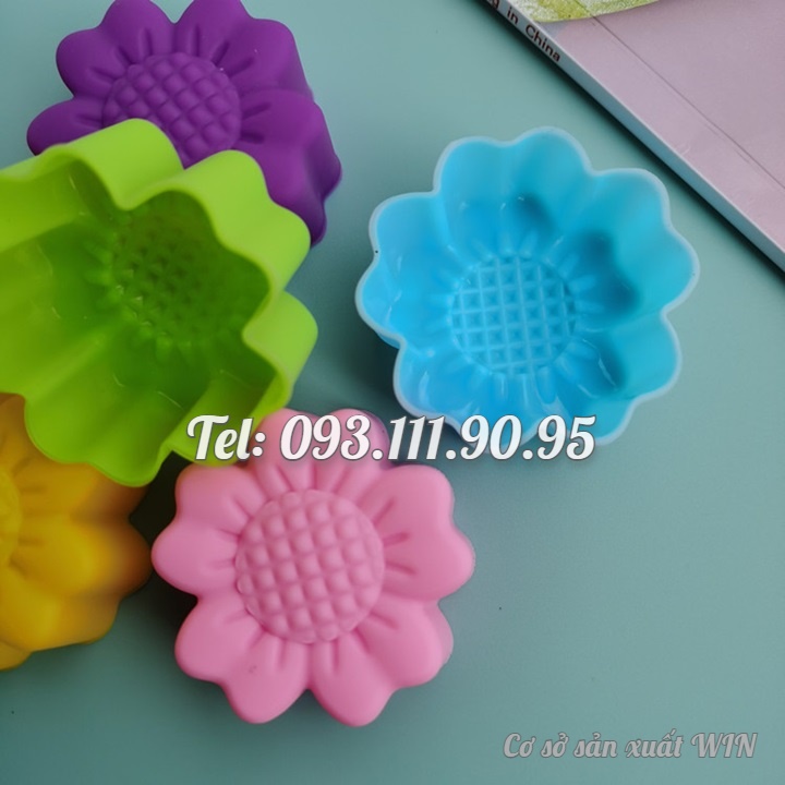 Bộ 10 khuôn silicon 3 lớp làm bánh, rau câu, bánh bông lan, bánh da lợn hoa hướng dương – Mã số 1163