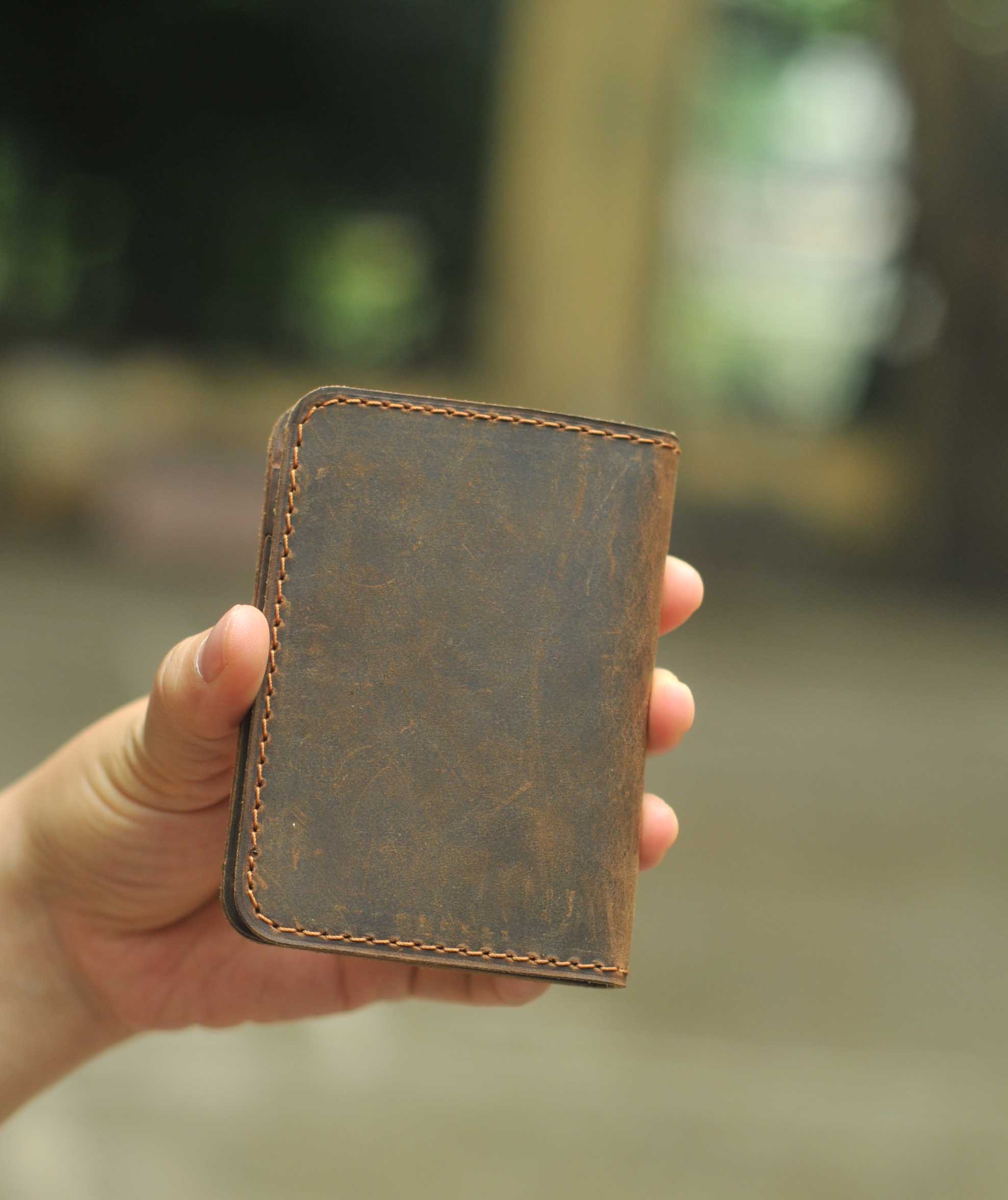 Bóp ví nam nữ đựng thẻ bỏ túi nhỏ gọn chất liệu da bò sáp chuẩn (dáng ví đứng mini)