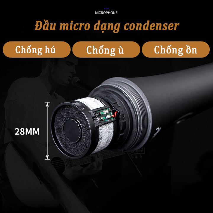 Micro có dây karaoke jack 6.5mm nhỏ gọn dùng cho loa bluetooth, loa di động