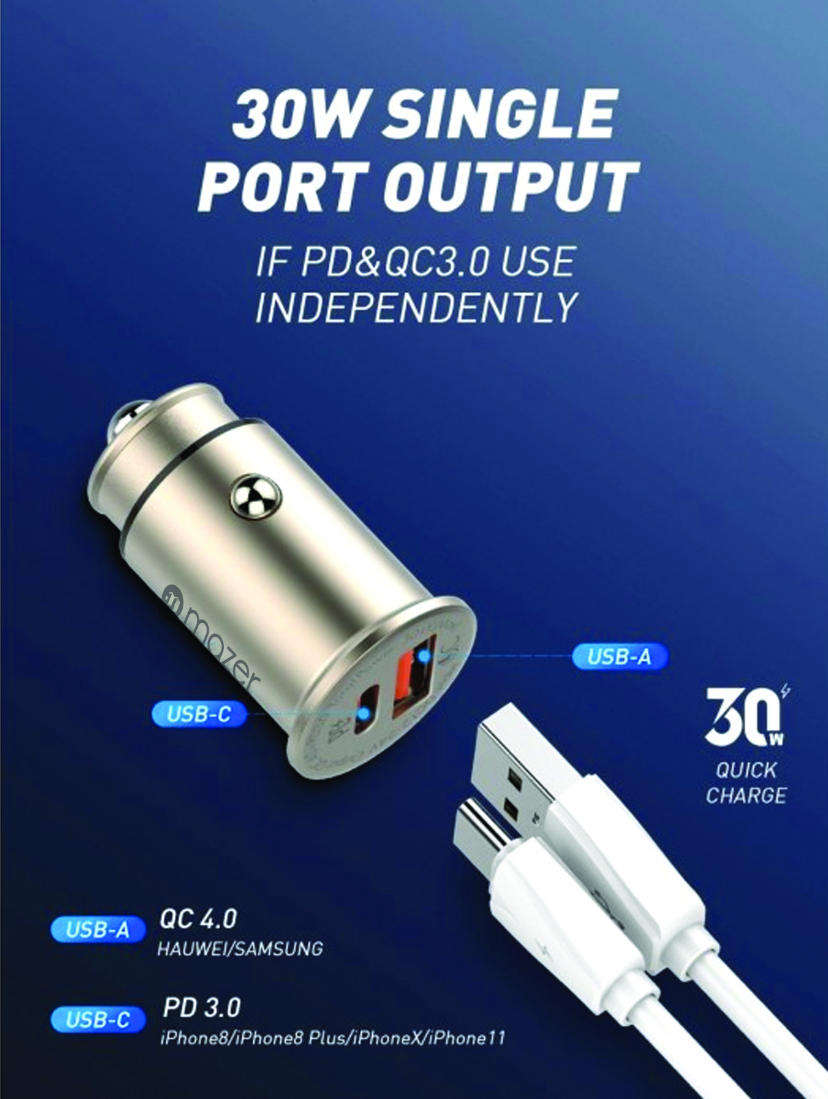 Củ Sạc Nhanh Oto Mazer USB-C PD30W+USB-A QC3.0 Infinite.DRIVE SuperMINI - Hàng Chính Hãng
