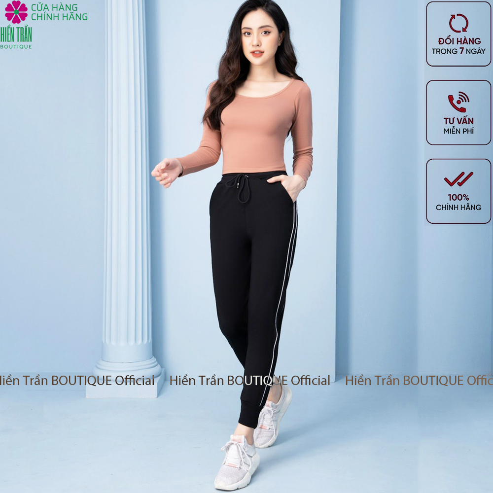 Quần jogger nữ Ruby Fashion bo gấu dáng dài cạp chun dây buộc, kiểu sọc nhí 2 bên