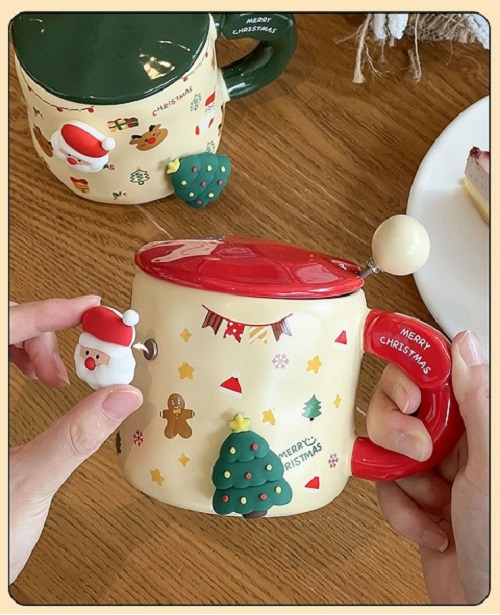 Ly cốc gốm sứ Noel 357ml có gắn tặng kèm charm nam châm xinh xắn