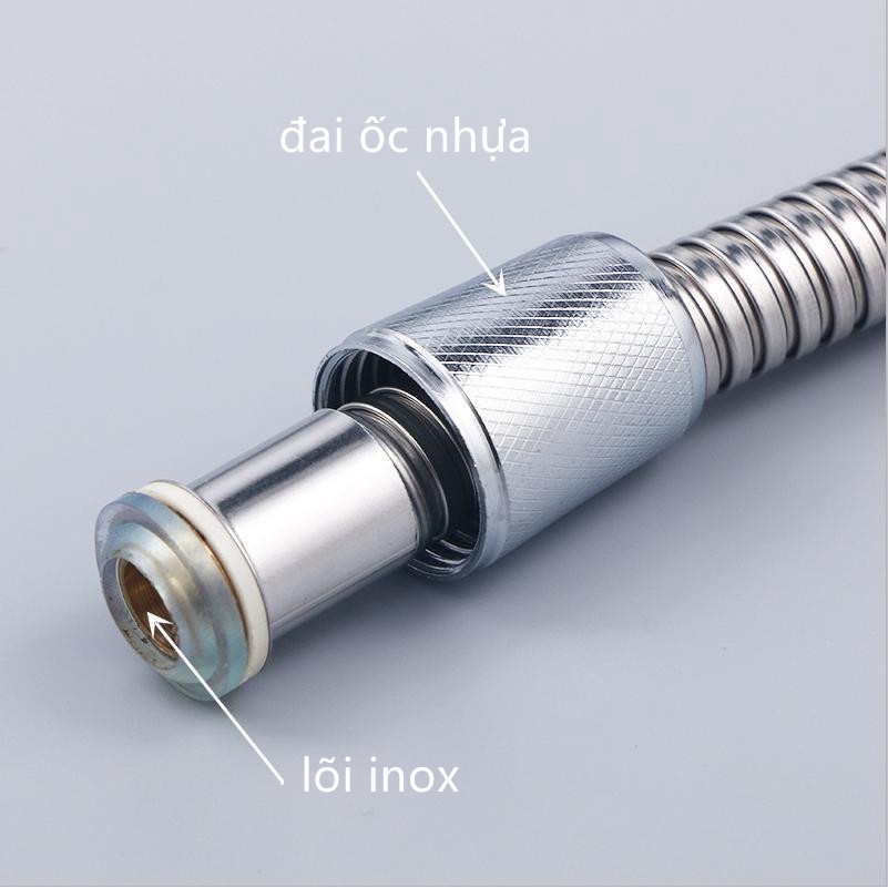 Dây sen tắm Inox 1.5M ( 2 đầu đai ốc : 1 đầu bằng nhựa , 1 đầu bằng inox )