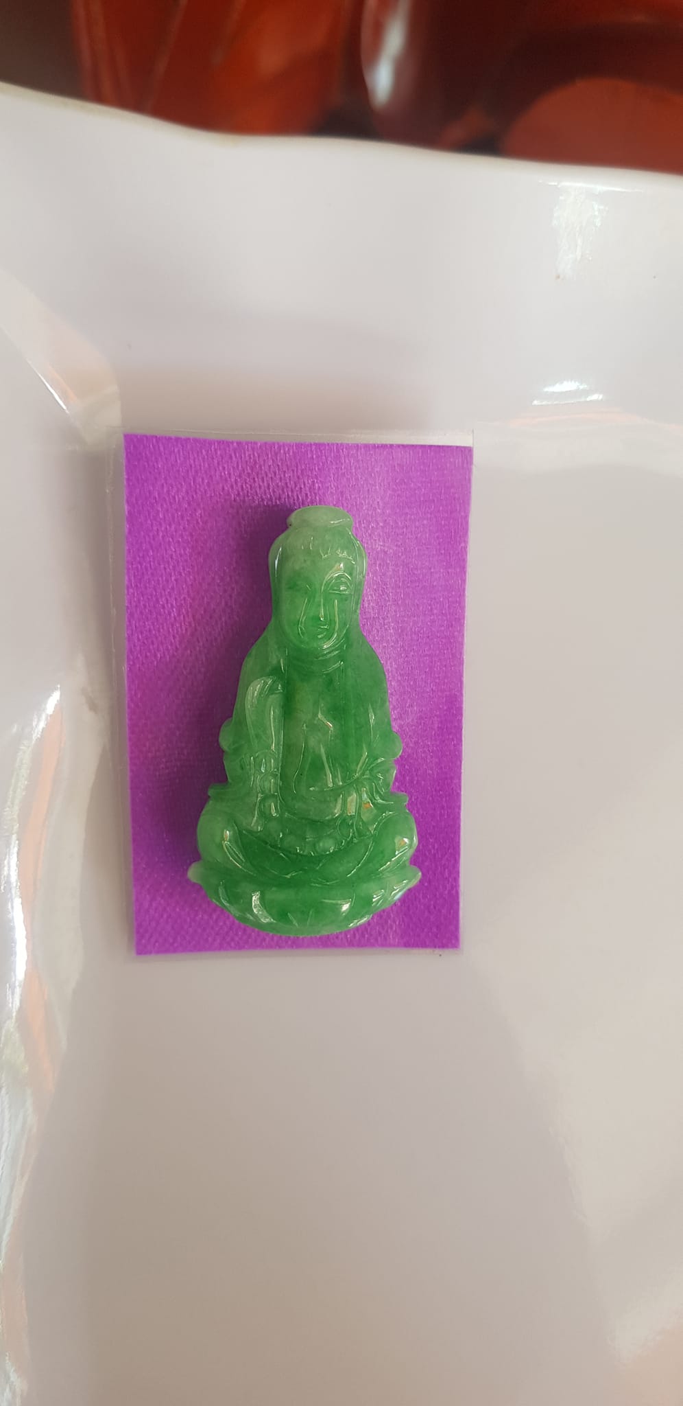 Mặt dây chuyền Nữ Phật Quan Âm Ngồi đẹp đá ngọc cẩm thạch tự nhiên đẹp Size vừa nhỏ Cao 40mm x N20mm x S6mm Màu xanh lý đều bóng đẹp các Chị về bọc vàng đeo đẹp ạ