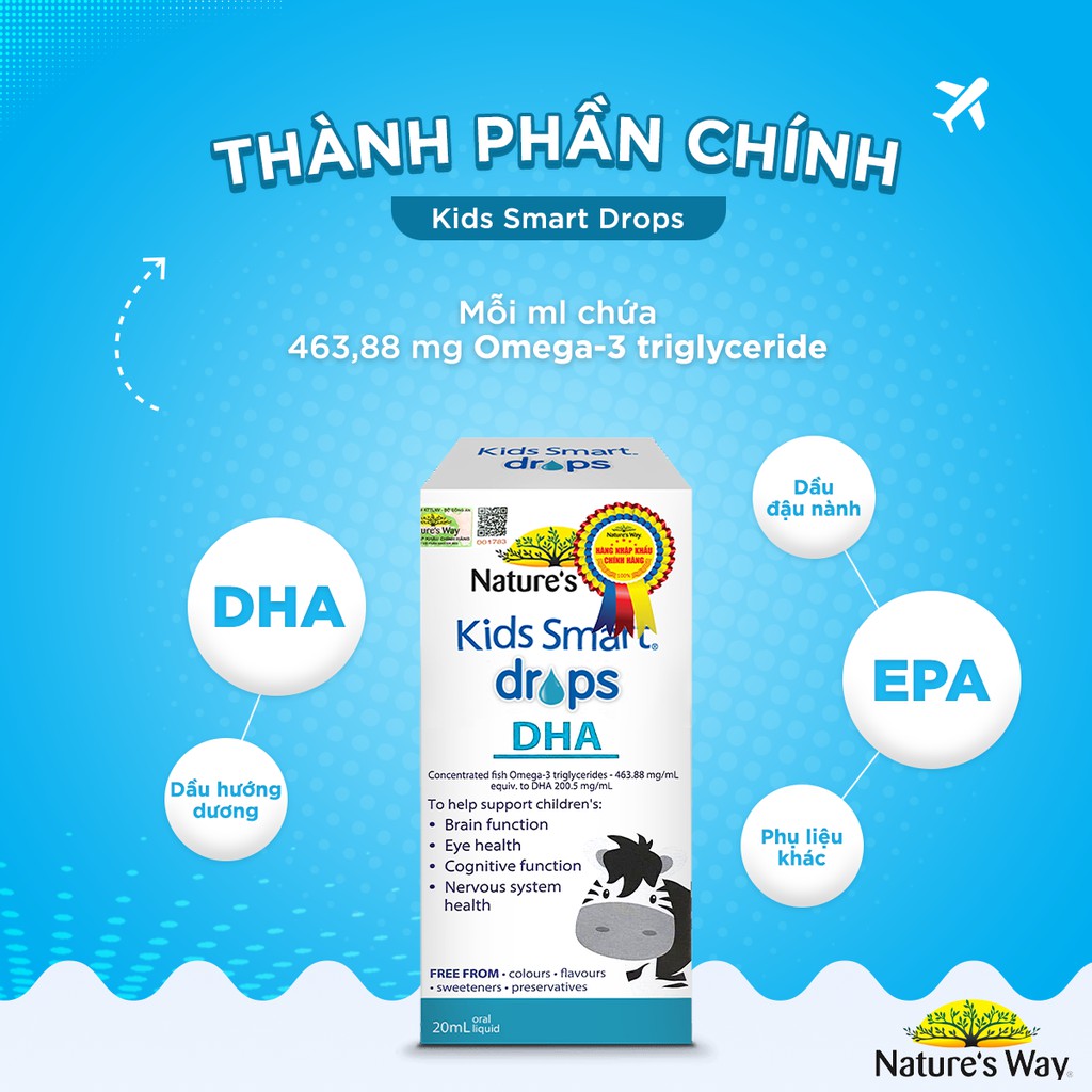 Siro Uống Nature's Way Kids Smart Drops DHA Dạng Giọt Giúp Tăng IQ, Phát Triển Não Bộ Cho Bé 20ml