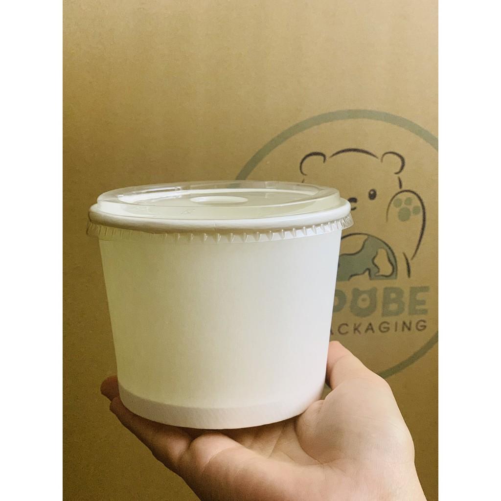 100 Bát giấy 20oz 600ml 115x90x90mm gồm nắp trắng trơn