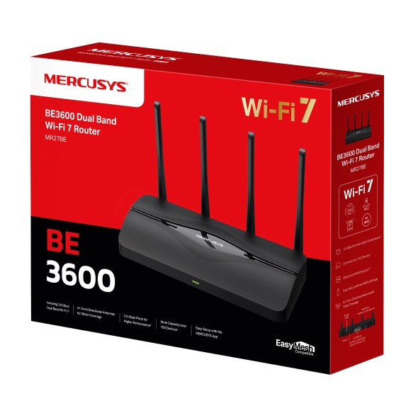 Router Wi-Fi 7 MERCUSYS MR27BE BE3600 Băng Tần Kép Tốc Độ 3.6 Gbps, Công Nghệ Đa Dạng, Bảo Mật Cao - Hàng Chính Hãng