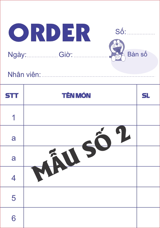 Phiếu order 1 liên-50 quyển-in theo mẫu chọn