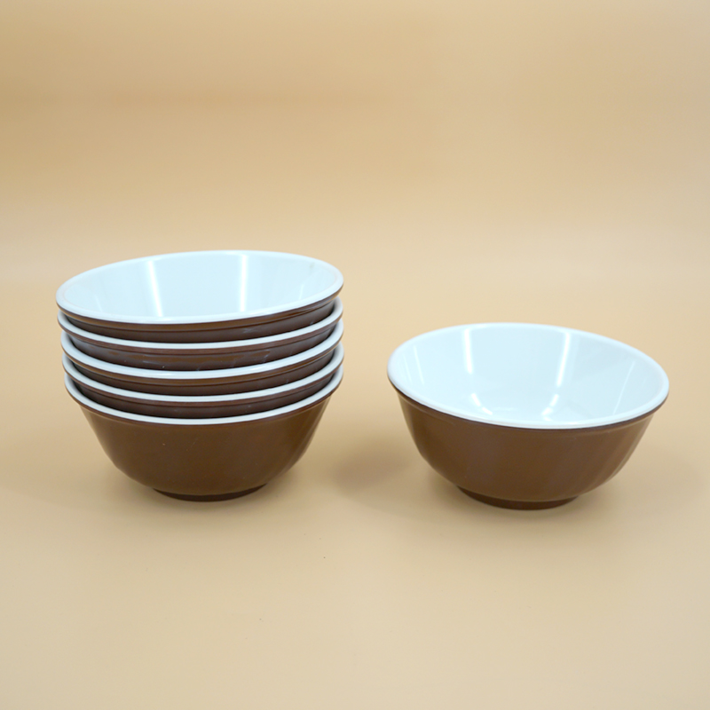 Bộ 6 tô chén melamine nâu trắng