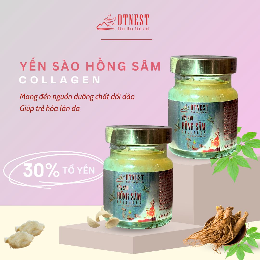 Đặc sản Khánh Hòa - Yến Chưng Hồng Sâm Collagen 70ml (Hủ lẻ) DT NEST/ DT FOOD