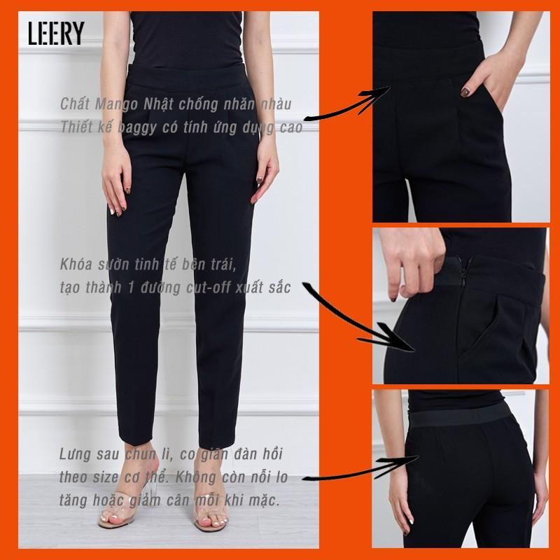Quần Baggy nữ size lớn, quần dài đen công sở cho nữ thiết kế lưng chun cao cấp QD16DEN - LEERY
