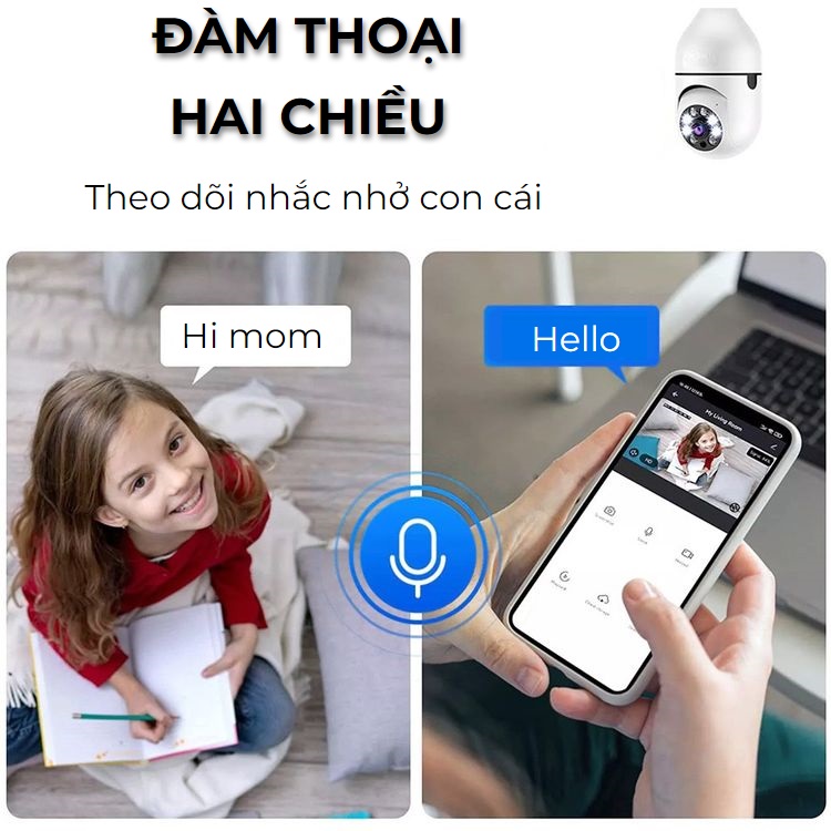 Camera An ninh WiFi Xoay 360° Gắn Đui Bóng Đèn,Tích hợp đèn Led, Đàm Thoại Hai Chiều, Báo Động Chống Trộm,