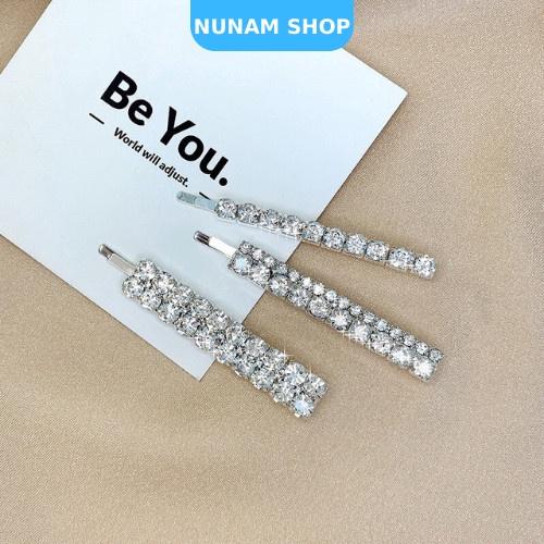 Set 3 kẹp tóc kim loại đính đá lấp lánh sáng đẹp idol hàn quốc Nunam Shop