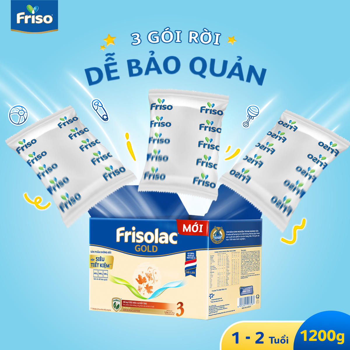 Sữa Bột Friso Gold 3 Hộp Giấy 1200G (Dành cho trẻ 1 - 2 tuổi)