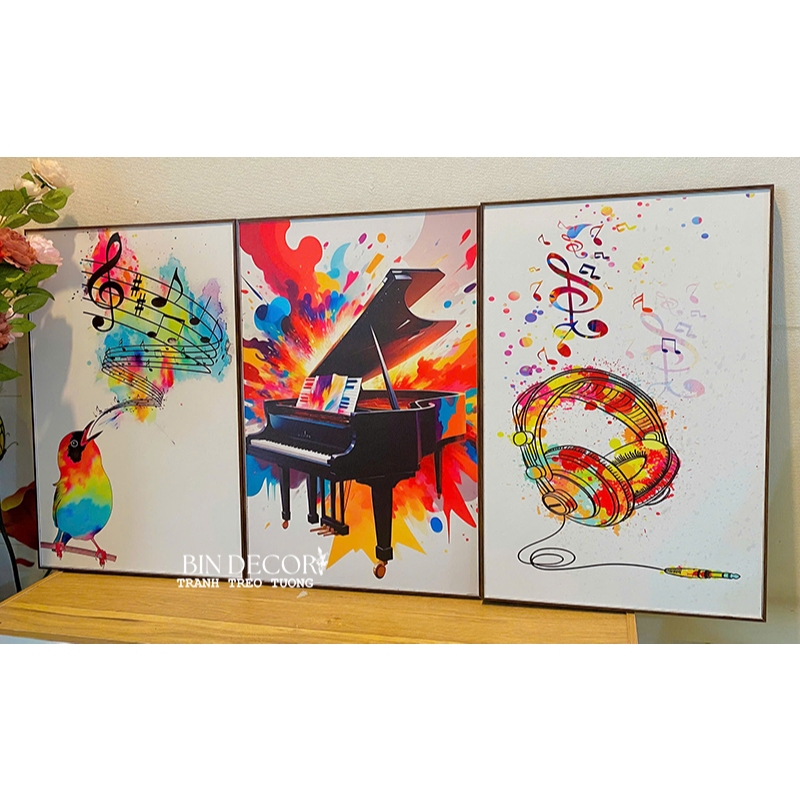 (ẢNH THẬT) Tranh treo tường sắc màu âm nhạc trang trí decor phòng âm nhạc kèm đinh