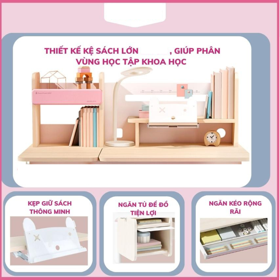 Bàn S01 học sinh chống cận chống gù bàn học thông minh cho bé chỉnh được độ cao có giá đỡ sách và ngăn kéo
