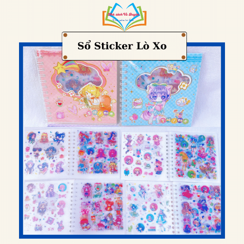 Sổ sticker mini giá rẻ kiểu lò xo chủ đề bé gái 10 tờ mẫu ngẫu nhiên