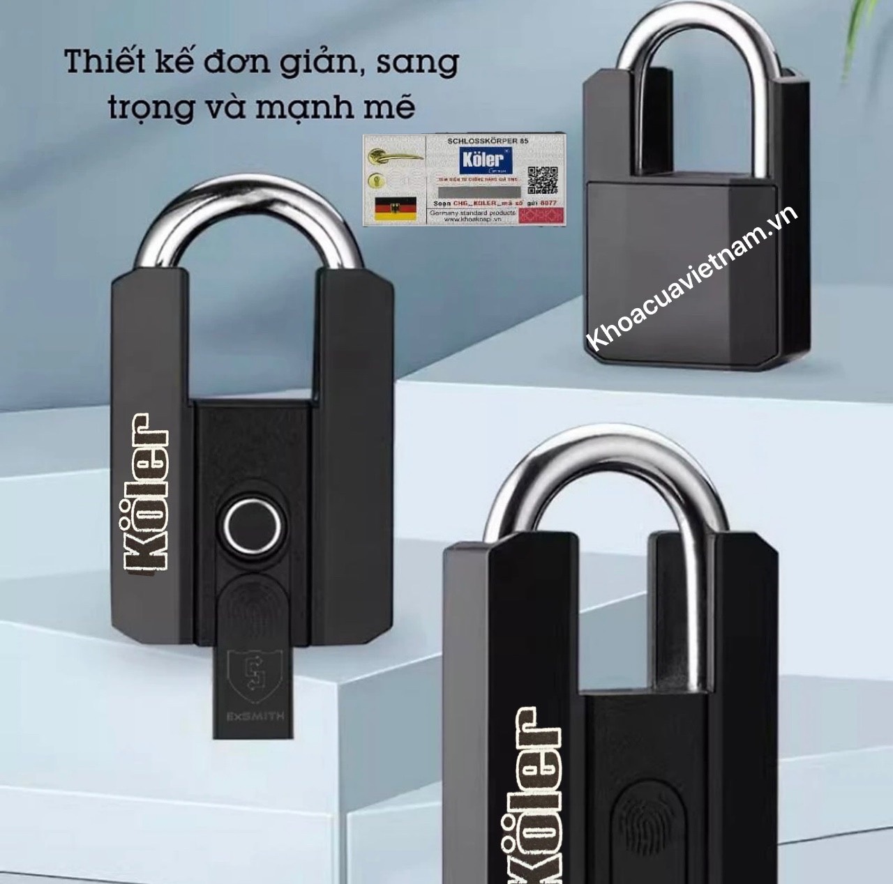 Khóa Móc Vân Tay Chống Cắt KOLER. Mở Bằng APP, Vân Tay Và Chìa Cơ. Tiện Lợi Chống Nước.