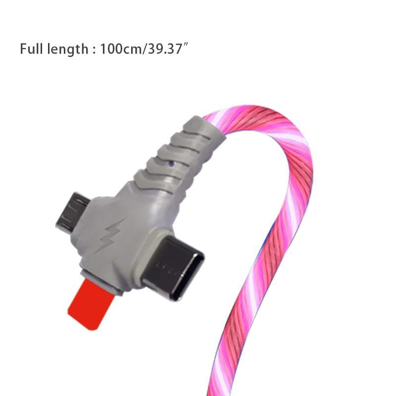Dây cáp sạc nhanh đồng bộ dữ liệu 3 trong 1 USB có đèn LED phát sáng