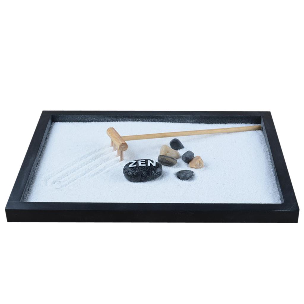 Zen Garden Sand Kit Tabletop Decor Sand Rocks Rake Feng Shui Crafts #4