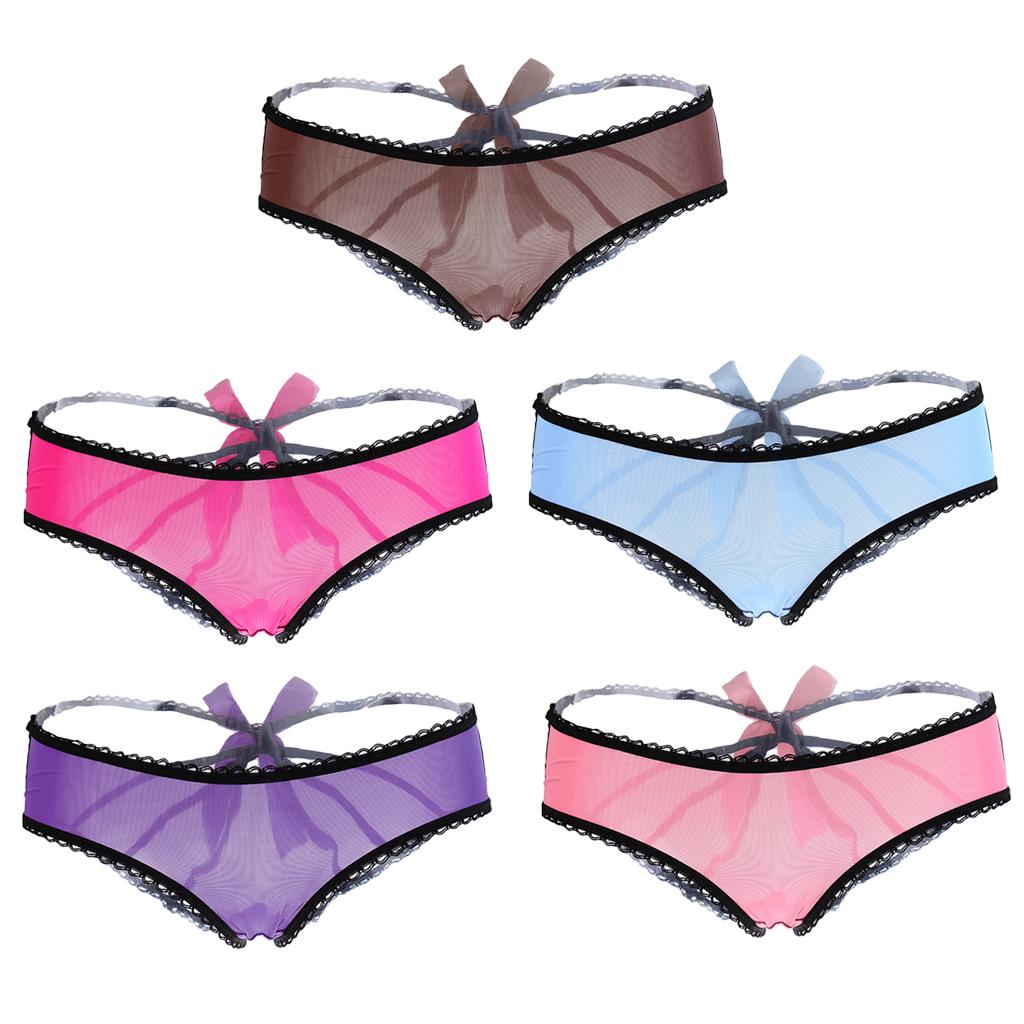 Women Thongs G-string Panties T-Back Open Knickers Lingerie Underwear - Blue Pink Red Purple Brown