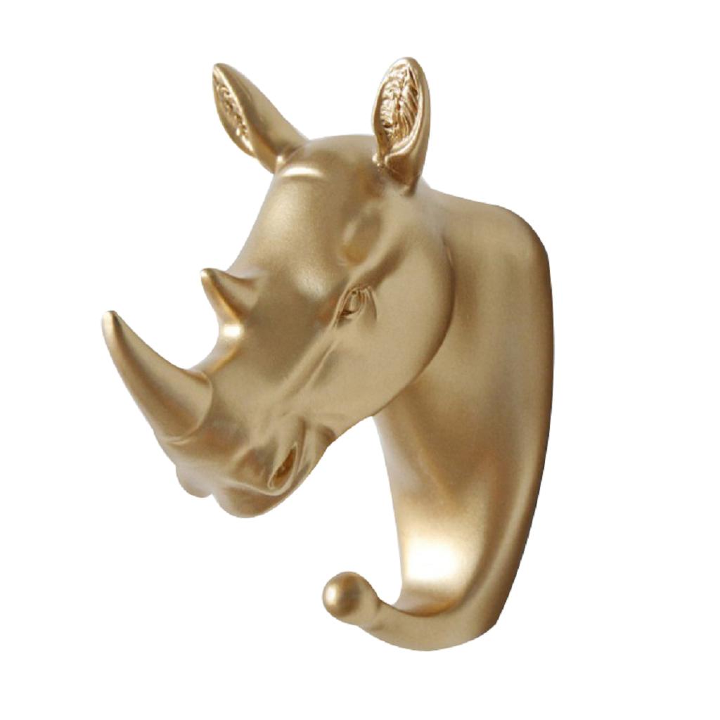Resin Animal Head Hook Hanger Rack Wall Mount Gold Elephant + Rhino +Giraffe