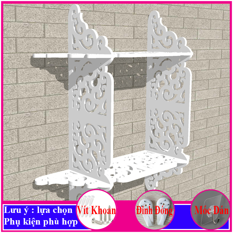 Kệ treo tường trang trí không cần khoan, chất liệu gỗ Pitech cao cấp màu trắng, đặt bình hoa, siêu cute, siêu dễ thương - a09