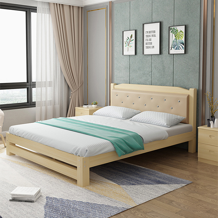 Giường Gỗ Thông Hiện đại 120cm Tựa lưng đệm Da cao cấp - Giường Gỗ Thông Cao cấp trang trí sang trọng GUT013 Giao màu ngẫu nhiên