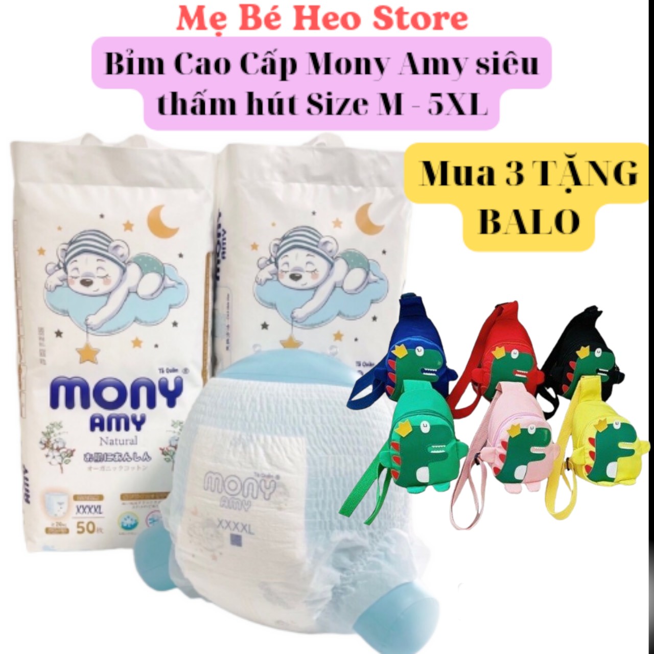 Tã quần Mony Amy Natural công nghệ Nhật bịch 50 miếng size M - 5XL