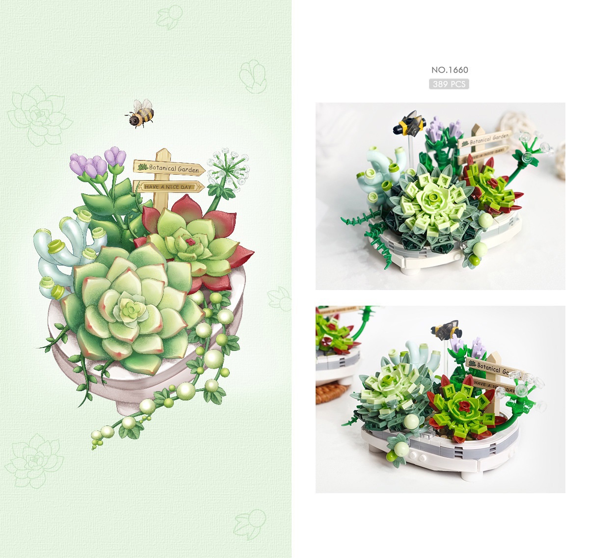 Bộ Đồ Chơi Lắp Ráp Mô Hình Chậu Hoa Sứ - Potted Succulent Plant