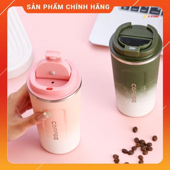 Ly giữ nhiệt cầm tay Coffee hiển thị nhiệt độ,bình giữ nhiệt nhiều màu sắc inox 304 cao cấp 500ml