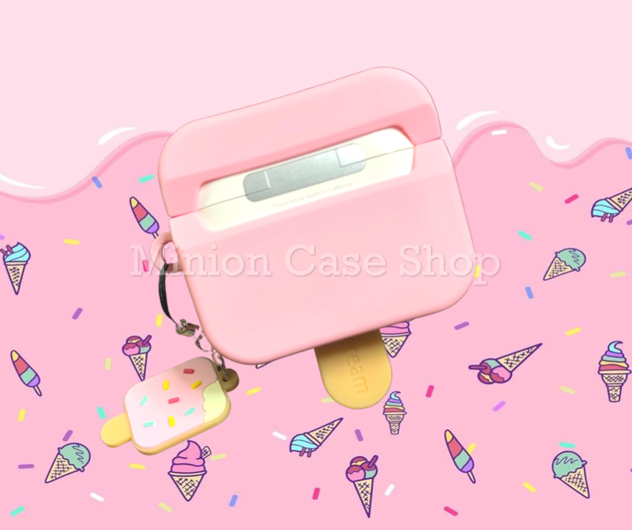 Bao Case Ốp dành cho Airpod 3 que kem hồng siêu cool silicon 3d cao cấp