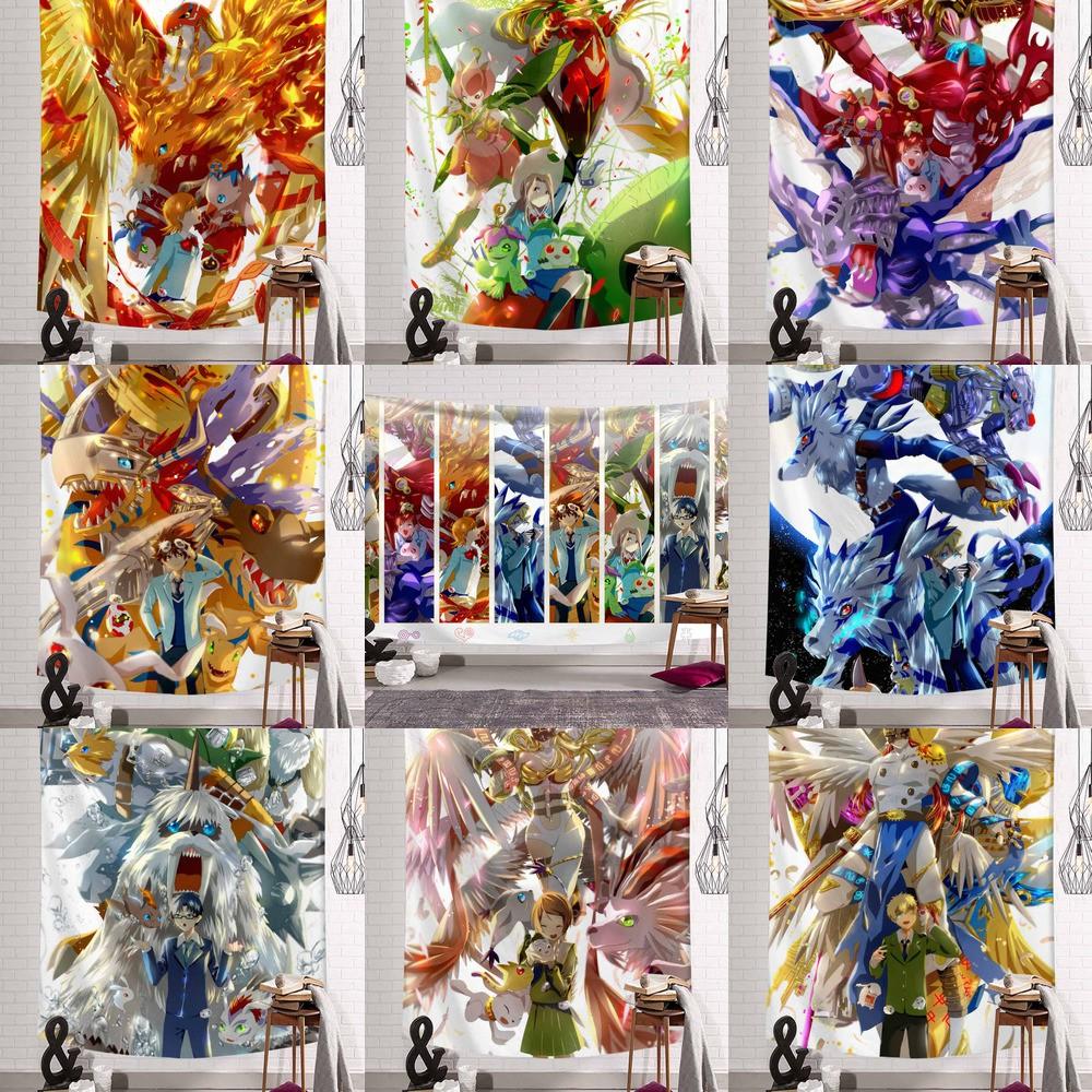 Thảm Treo Tường Trang Trí Phòng Khách / Phòng Ngủ Họa Tiết Anime Digimon Độc Đáo