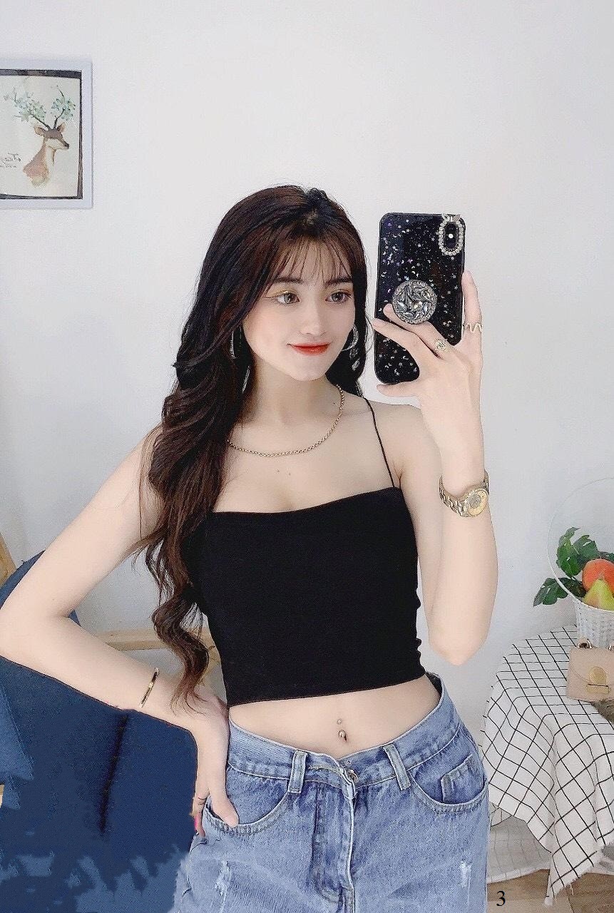 Áo 2 dây mảnh croptop JOY BABE áo hai dây nữ quai sợi bún, thun mịn co giãn, áo lót trong trắng đen trơn CROH 3