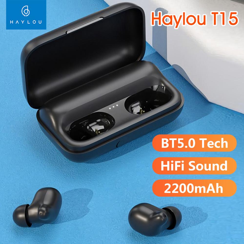 Haylou T15 TWS True Wireless Earphones HiFi Stereo Mini Binaural Earbuds In-ear BT 5.0 Touch Control Headset with Mic