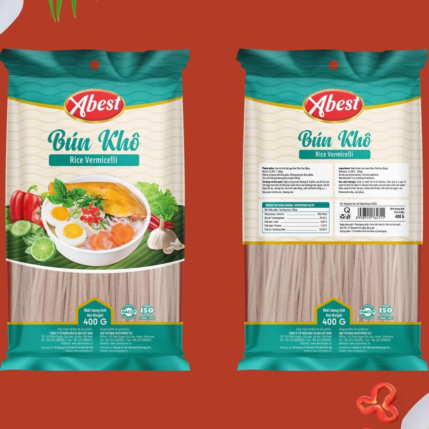 Bún khô ABEST gói 400G /Bún tươi Hữu cơ/Không phụ gia thực phẩm/không chất bảo quản