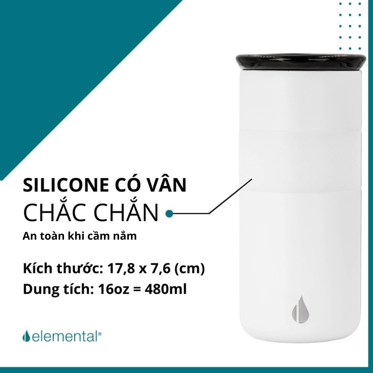 LY GIỮ NHIỆT ELEMENTAL MÀU TRẮNG , ĐẠT CHUẨN FDA HOA KỲ, THÉP 304 KHÔNG GỈ, GIỮ NÓNG LẠNH