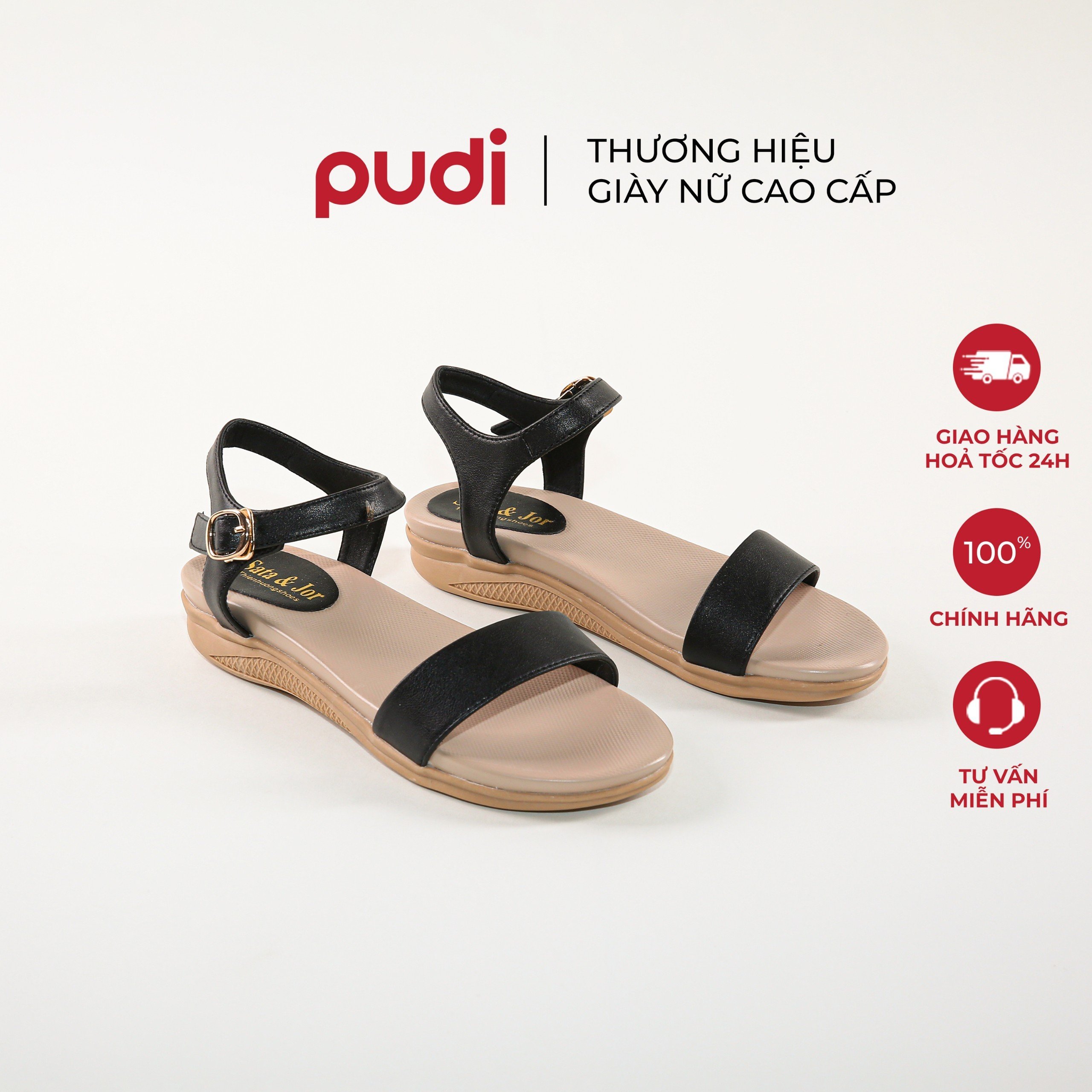 SANDAL NỮ QUAI NGANG, ĐẾ CAO THƯƠNG HIỆU PUDI | ĐẾ ĐÚC ĐI MƯA 3CM - 9345