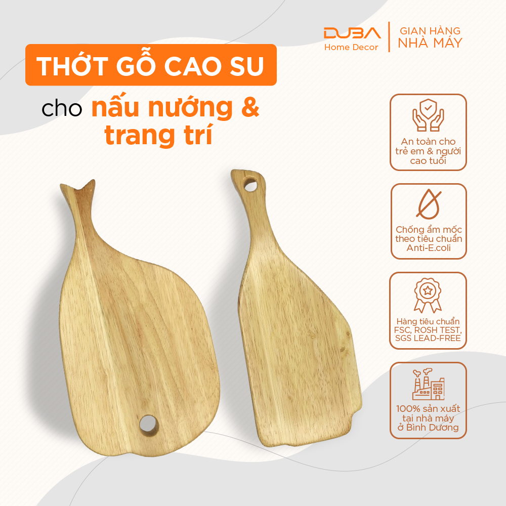 Thớt gỗ cao su decor, khay gỗ trang trí hình con cá màu tự nhiên đạt chuẩn xuất khẩu - DUBA